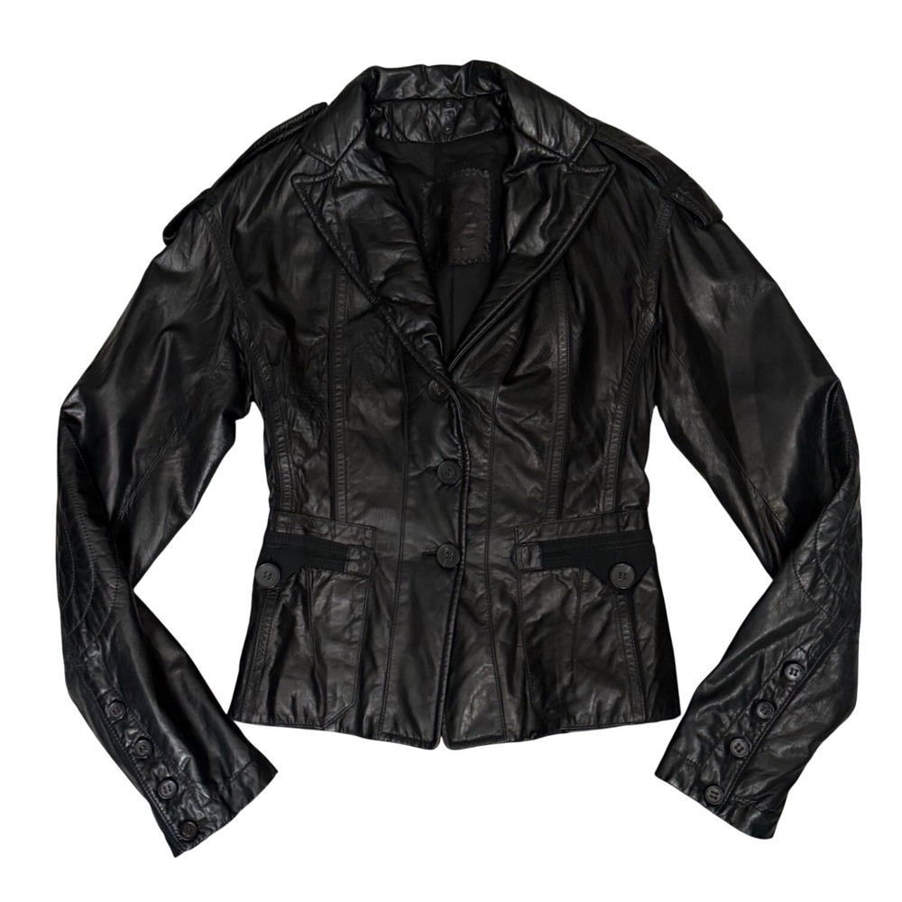 Donna Karan Leather Jacket Womens Black Size Small Deerskin Blazer Fall 2005 Y2K